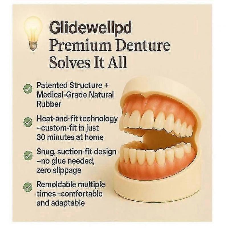 Premium Silicone Denture for Glidewellpd Smileasego Full Mouth Dentures Replacement Comfort Fit Adjustable Dental Appliance 