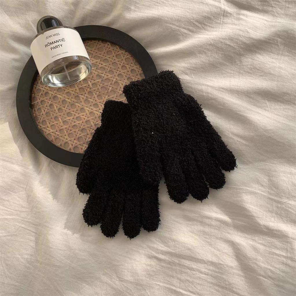 Coral Fleece Gloves Ins Japan And Korea Cute Simple Candy Color Five Fingers Fashion Warm Student