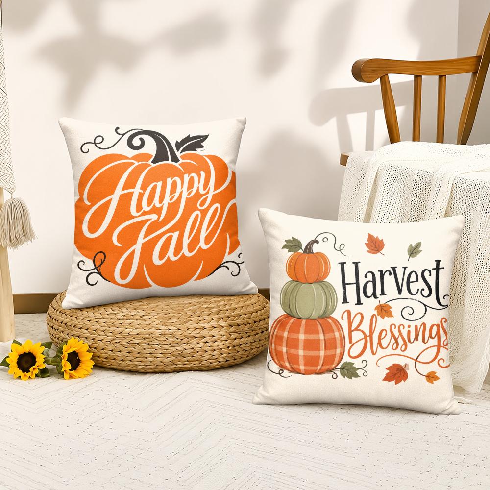 Pumpkin Patch Cushion Cover Double-Sided Plush Sofa Cushion Covers Organic Breathable Invisible Zipper