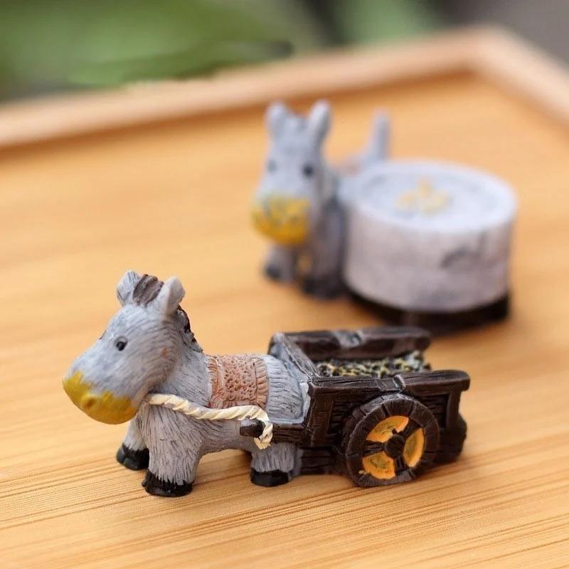Donkey Pull Cart Stone Mill Miniature Fairy Garden Home Houses Decoration Mini Craft Micro Landscaping Decor DIY Accessories