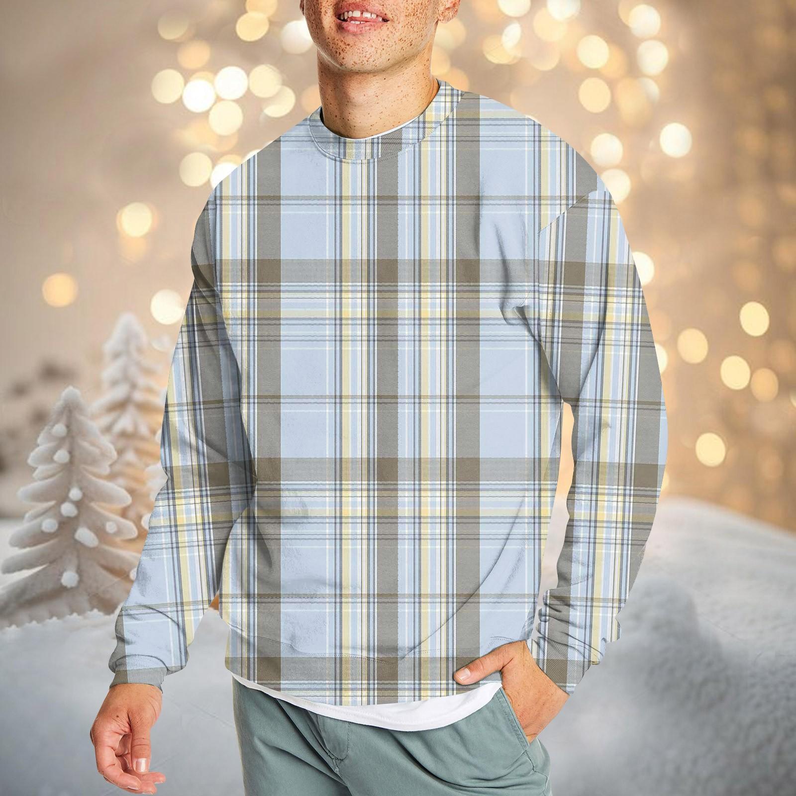 

Мужская повседневная мода удобная клетчатая круглая горловина пуловер толстовка свитшот XL