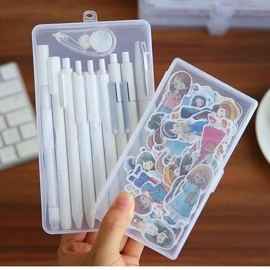 1 Pcs Transparent Mini Plastic Storage Box Desktop Stationery Organizer Stickers Hand Account Tool Case Office Desk Container