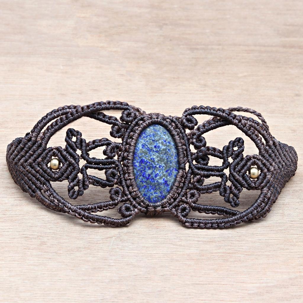Macrame Bracelet Natural Lapis Handmade Beads Lazuli Gemstone Adjustable