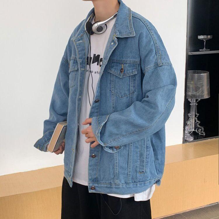 2025 Men's Trendy Hong Kong Style Denim Jacket: Versatile, Loose-Fit Streetwear