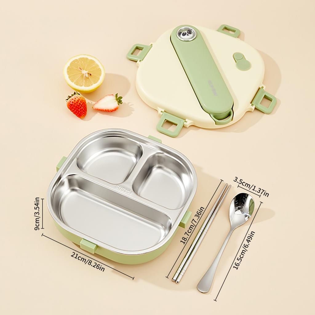 3/4 Grid Portable Square Lunch Container With Cutlery Capybara 304 Stainless Steel Divided Lunch Box For Kids Student Heatable