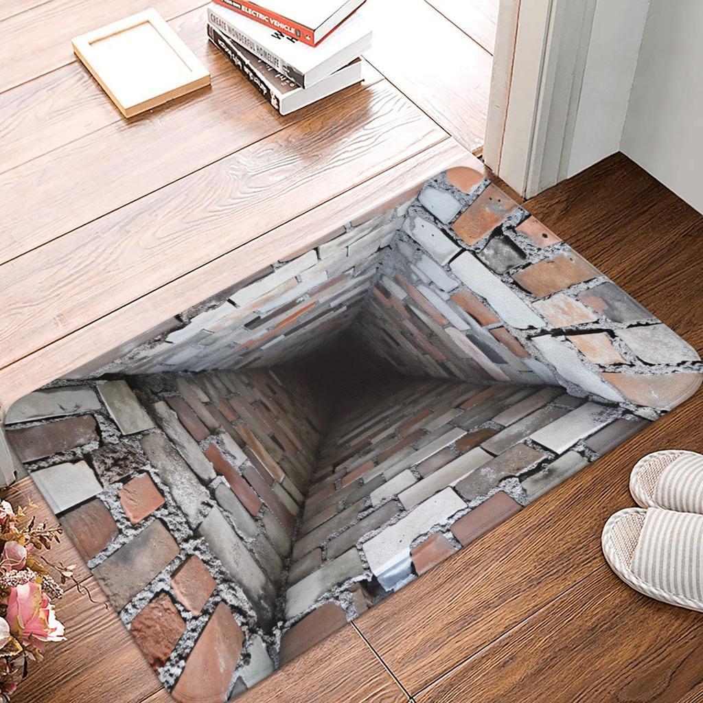 3D Visual Illusion Deep Pit Trap Front Floor Door Entrance Mat Indoor  Kitchen Bath Doormat Bedroom Carpet Rug