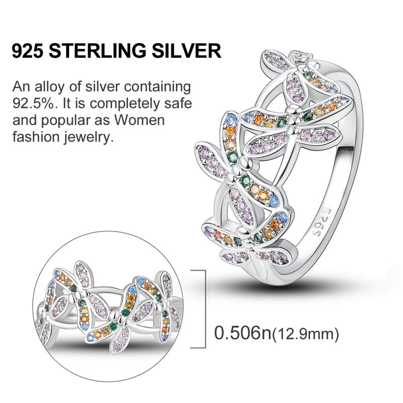 Originální stříbrný prsten 925 Barevné diamanty Zirkony Prsten na prst Pro ženy Šperky Svatební Zásnubní Dárek k narozeninám