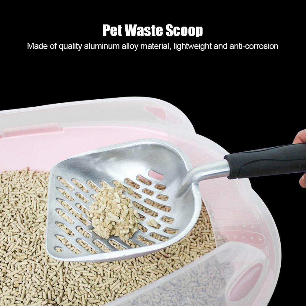 Aluminum Alloy Pet Cat Litter Scoop Sifter Shovel Hollow Dog Puppy Waste Holder(Black)