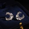 Super Flash Light Luxury High-End Sense Exquisite Diamond Earrings, Simple Design Sense Moon Love Full Of Diamond Earrings Women