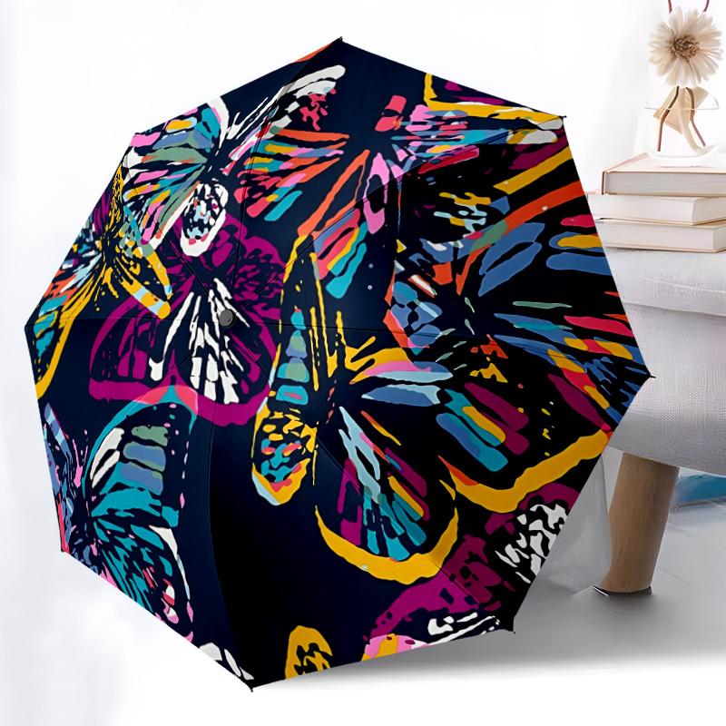 1pc Butterfly Print Automatic Umbrella - 8-Rib Durable Frame, Portable Fashion Accessory & Holiday Gift yy251117122