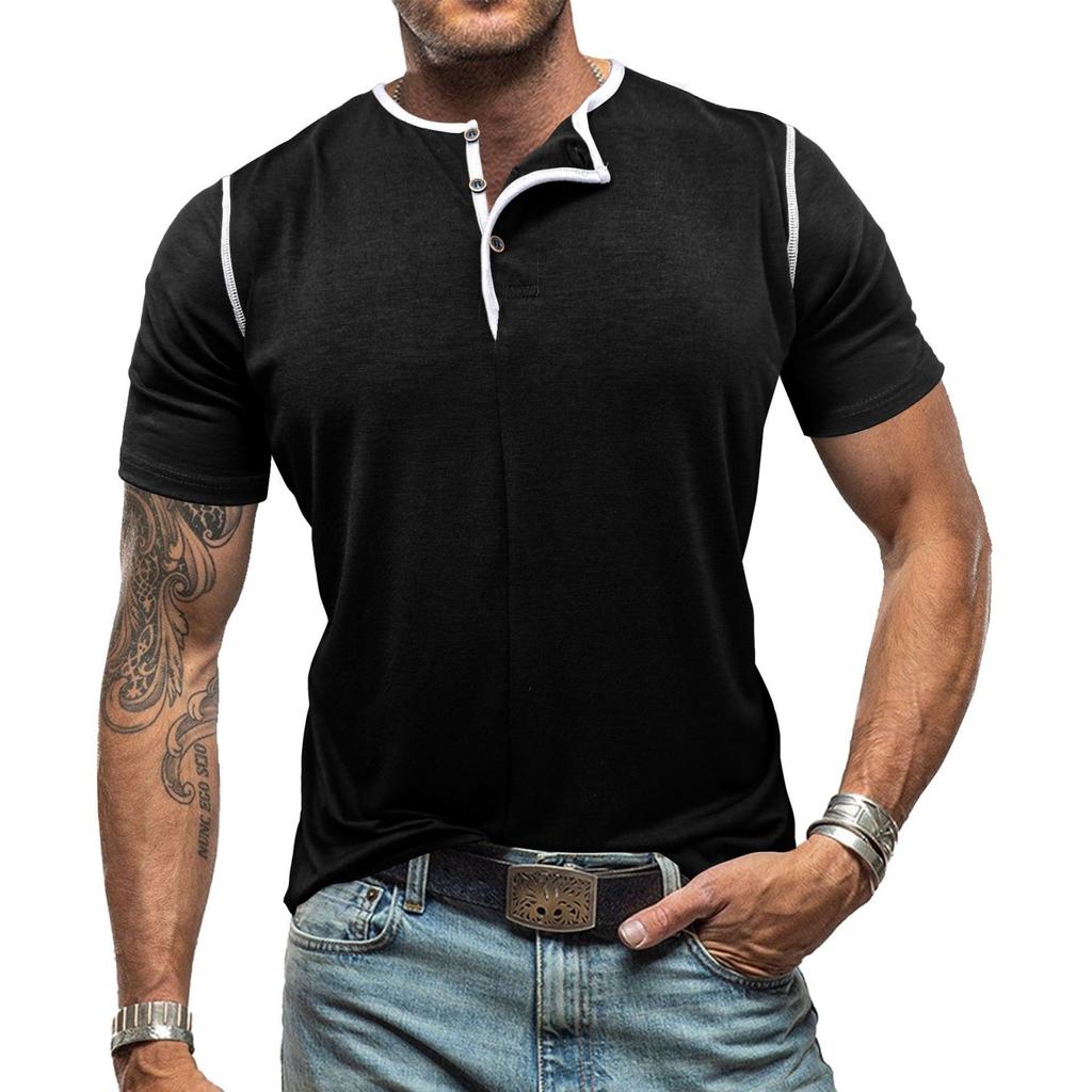 Men's Patchwork Short-Sleeve T-Shirt Neck Top