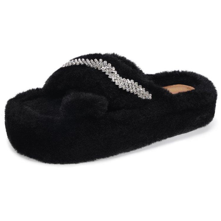 

Simple fluffy slippers women s outer wear 2025 autumn new Korean version thick bottom home indoor one-word cotton slippers plush 35