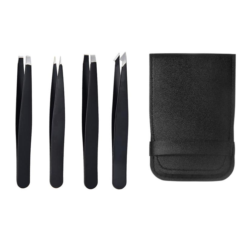 4PCS Professional Makeup Tweezers Set Stainless Steel Eyebrow Facial Hair Removal Tool Kit for Precision Grooming
