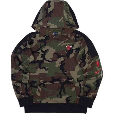 Nike NBA Chicago Bulls Moletom com Capuz Camuflado com Logo Bordado Infantil Moletons Verde Militar 3Z2B7BBXL-BUL
