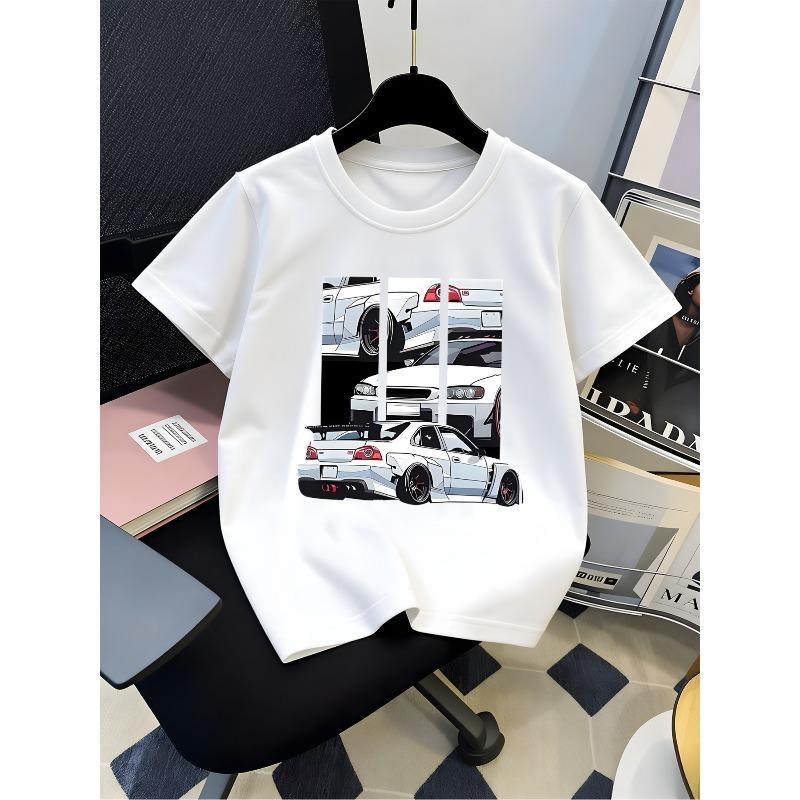 European sizes A Print T-Shirt, Suitable for Boys And Girls , Featuring Short Sleeves for Sports, Perfect for Summer Casual Wear