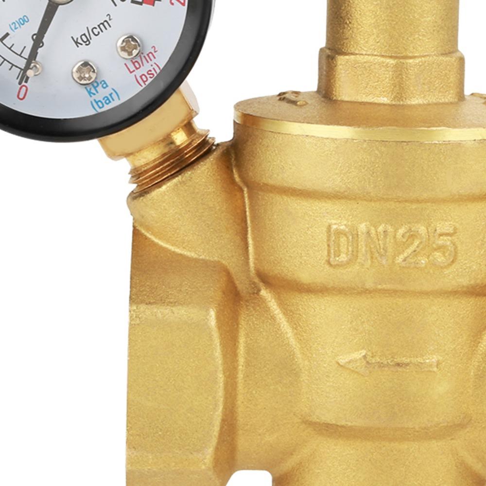 Regulador de Presión de Agua DN25 Medidor con Manómetro Ajustable Reductor de Presión de Agua Válvula Reductora de Presión de Latón para DN25