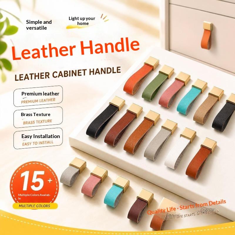 Cabinet Pull Brass Base Nordic Anti‑Collision Soft Leather Handle For Wardrobe Drawer Tatami Closet Kids Room Furniture Hardware