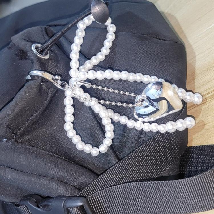 Fashionable Butterfly Ribbon Keychain Heart Pendant Imitation Pearls Key Chain