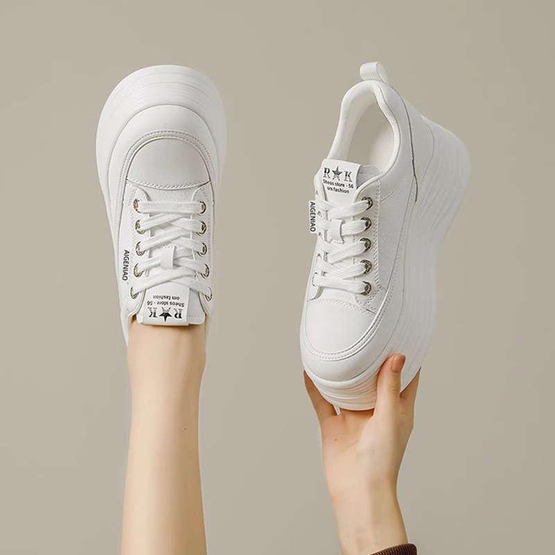 Microfiber White Platform Sneakers Women Wedge Heel Sneakers Shoes Comfy Casual Shoes