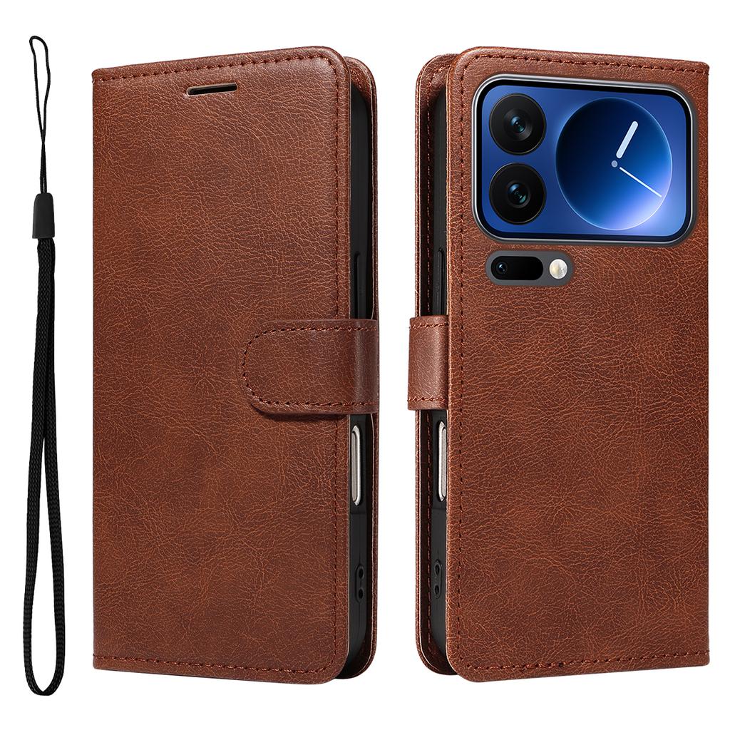 For Xiaomi 17 Pro Leather Wallet Case with Strap Solid Color Phone Stand Cover