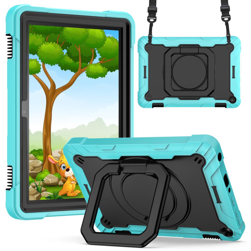 360 Rotating Case for Amazon Fire HD8 Plus 2020 10th Generation Handle Grip Stand Cover Shockproof Shoulder Strap Kids Funda # R