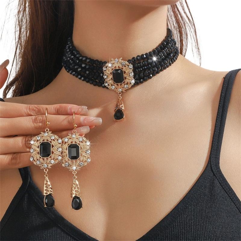 Stylish Layer Rhinestones Waterfall Necklace With Matching Earrings Jewelry Set