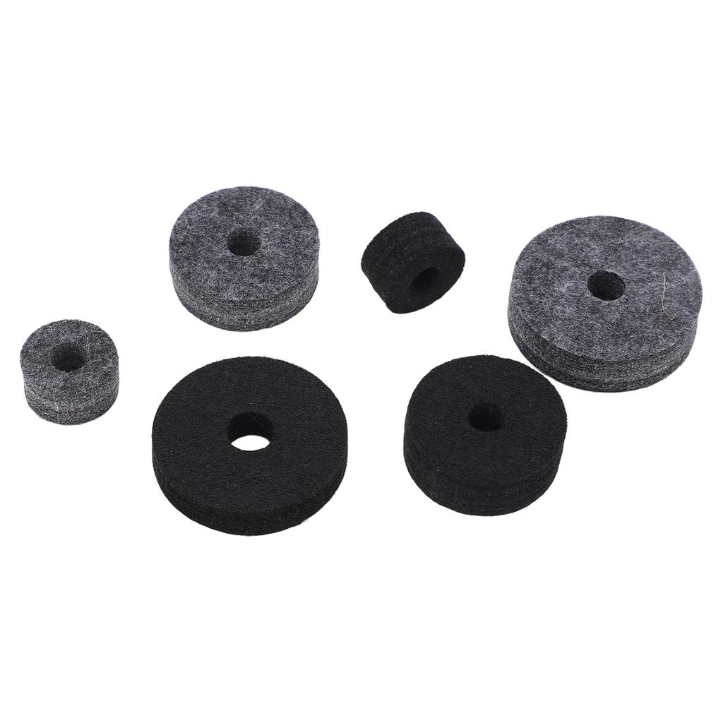 6PCS Drum Felt Pad Set Multiple Sizes Cymbal Non Slip Washer Replacement Black and Gray
