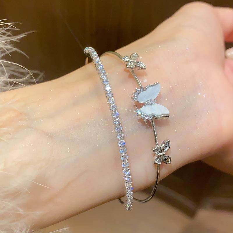 

Exquisite Zircon Butterfly Double-Layer Open Bangle Bracelet