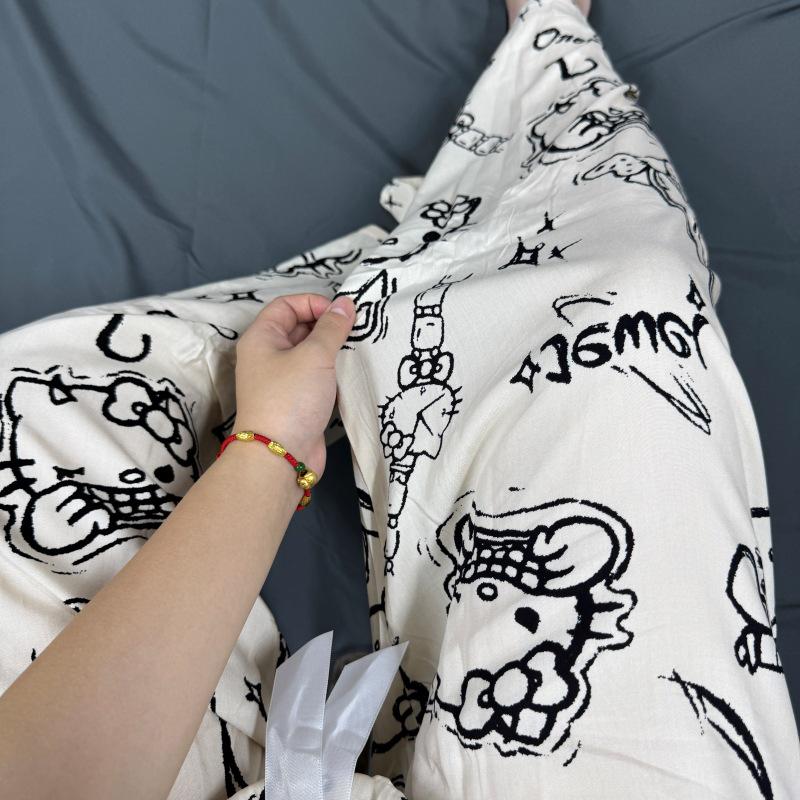 Three Sizes Women's Cotton Silk Wide-Leg Rayon Pants - Spring/Summer Breathable, Plus Size Casual Home Sleepwear