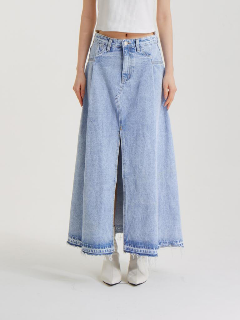 Unknown Planet Snow Washed Denim Skirt Light Blue