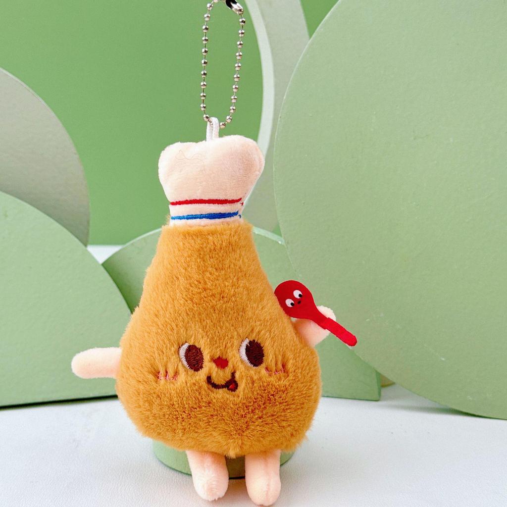 Cartoon Plush Pendant: Hamburger, Hot Dog, Chicken Leg & Cute Fries - Small Doll for Claw Machine or Schoolbag Decoration