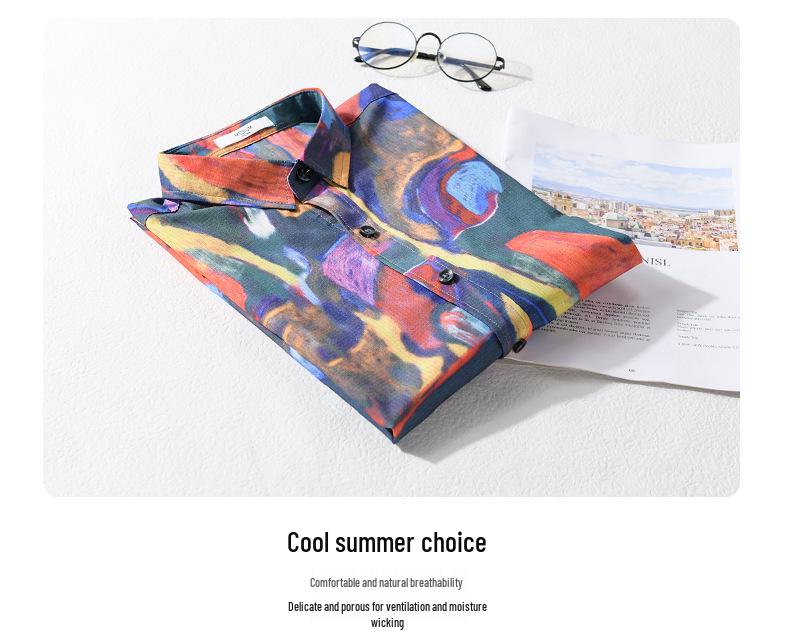 Men's Trendy Design Print Short Sleeve Beach Shirt - Comfortable, Breathable, Youth Casual Style