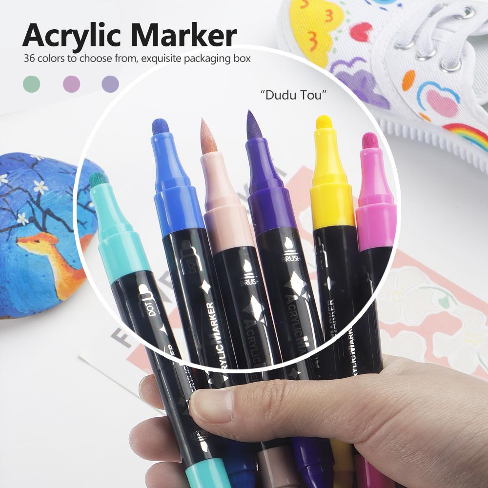 Dual Tip Acrylic Marker Brusht Soft&Round Tip Paint Markers Fade Resistant Durable Acrylic Pen for Canvas Glass Wood