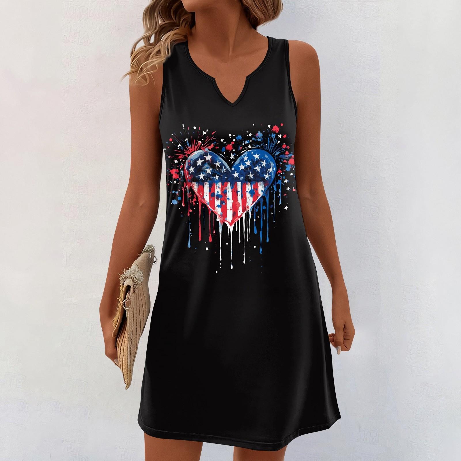 

Женские летние платья с V-образным вырезом и принтом без рукавов Сарафан Повседневное платье XL чёрный