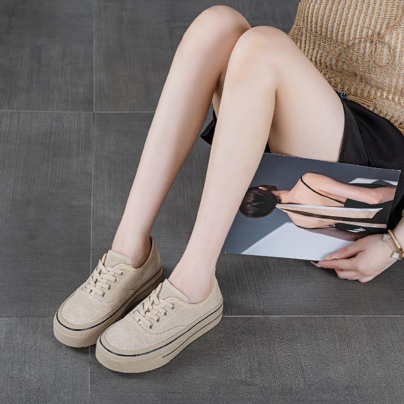 

Leather women s shoes autumn new thick-soled breathable casual sports board shoes student versatile tide 35 бежевый