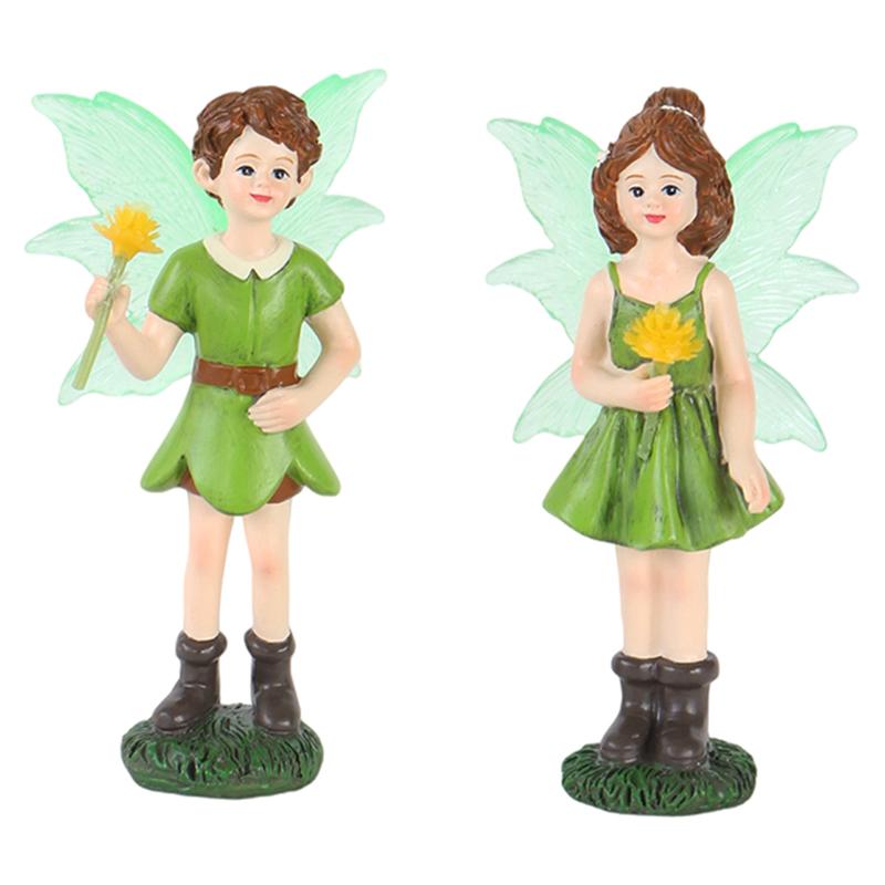 2Pcs Funny Fairy Boy And Girl Statue, Fairy Garden Accessories, Resin Sculpture For Micro Landscape Flowerpot Lawn Yard Garden