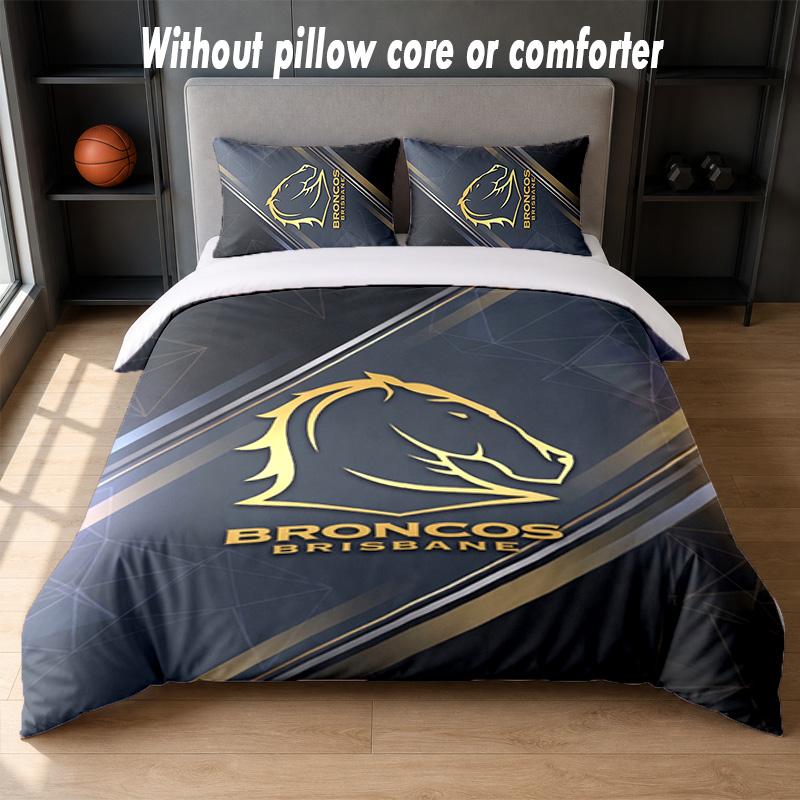 Set Biancheria da Letto Design Brisbane Broncos 1 Copripiumino + 2 Federe Morbido Traspirante Biancheria da Letto per la Casa