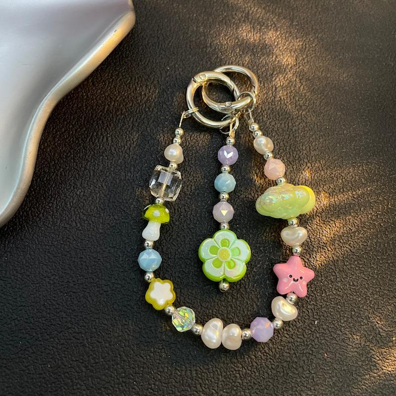 Summer Smiley Face Mobile Phone Lanyard Double Buckle Dopamine Super Fire Beaded Girl Bag Pendant