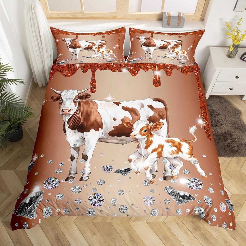 Milk Cow Duvet Covers for Teens Kids Queen Size Lightweight Quilt Covers Bedroom Decor Milk Cow Print Bedspread Covers No Quilt