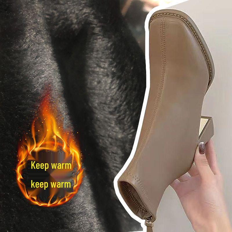 Women's 2025 Slimming Martin Boots: Comfortable Square Toe, Chunky Heel, Soft Sole, Plus Velvet Ankle Boots, Versatile & Fashionable.