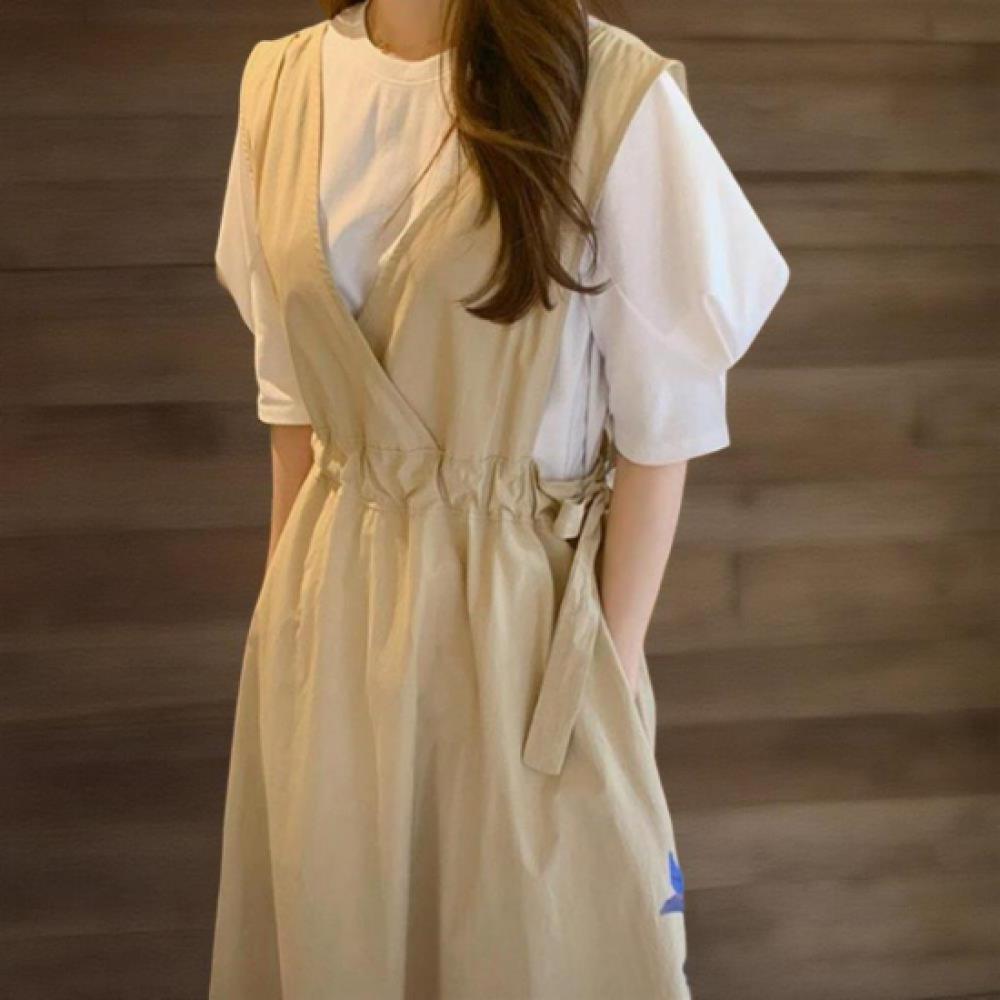 New ArriVals Open Run Women Kitch Mood V Neck Waist Strap Layered Long Dress