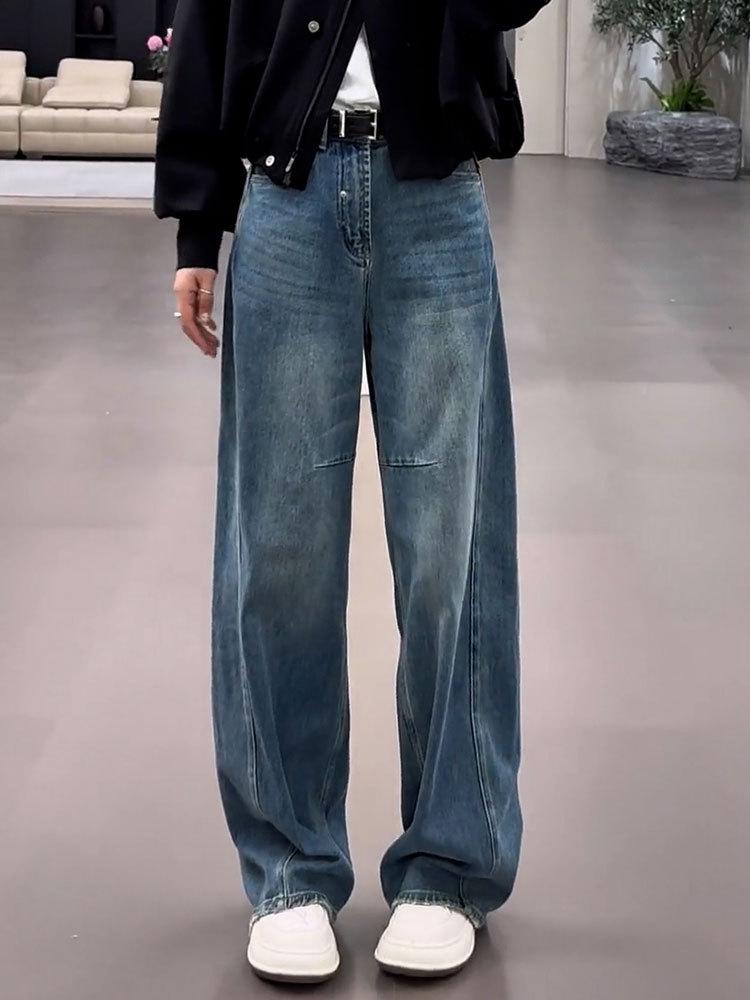 Vita Damslimmande Högmidjade Jeans med Vida Ben - Europeisk Stil, Vår/Höst 2025