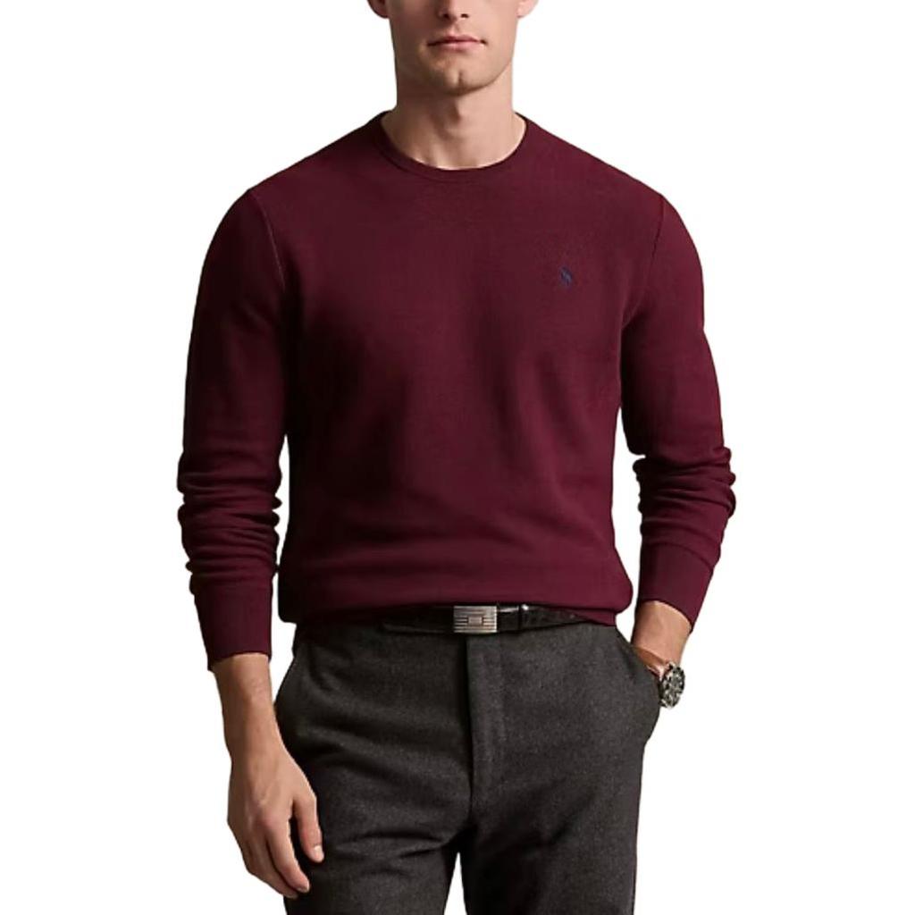 Polo Ralph Lauren Vyšívané logo malého poníka Jednobarevný Pletený svetr s dlouhým rukávem a kulatým výstřihem Pánský svetr Burgundský 710918163-514