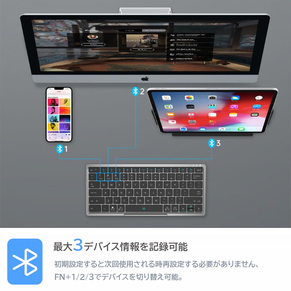 TJK Bluetooth Keyboard, Compact Wireless Keyboard, Compatible with iOSAndroidWindows, US English Layout, Tablet Keyboard with Bluetooth Connection,