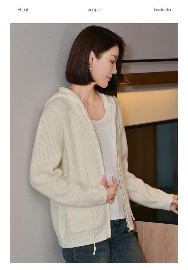 2024 Spring Women's Hooded Zip-Up Knit Cardigan: Stylish, Versatile Wool Outerwear