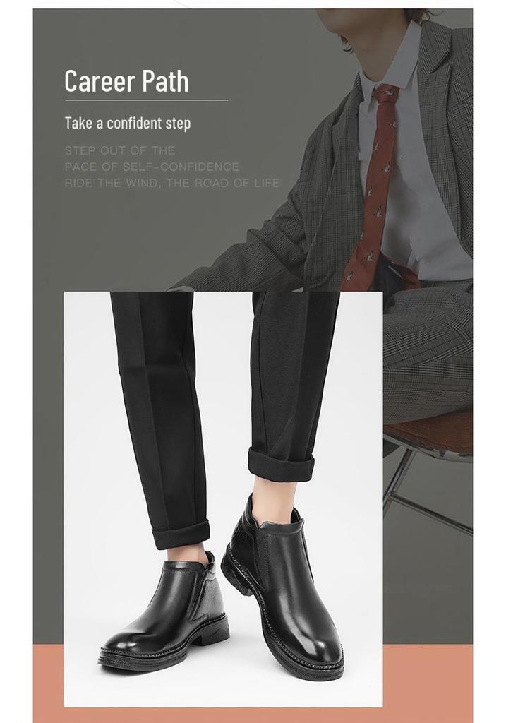 Men's High-Top Chelsea Ankle Boots - Slip-On, Leather, Casual Winter Workwear.