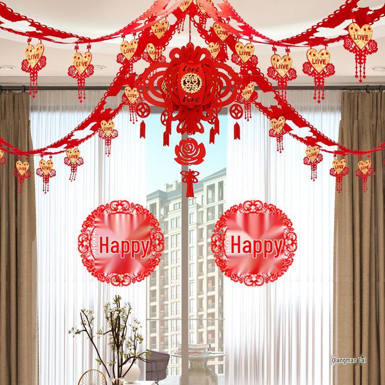 Wedding Room Decoration Set: Double Happiness Floral Layout for Living Room
