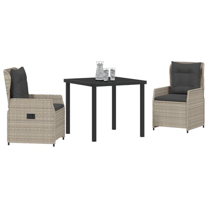 Ensemble de Salle à Manger de Jardin vidaXL 3 Pièces en Rattan Gris Clair Poly 3380974