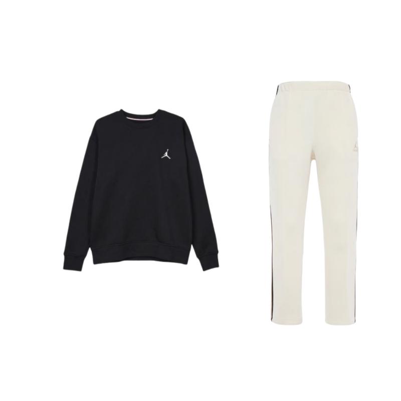 

Jordan Printed Fleece Crewneck Long Sleeve Side Stripe Sweatpants Casual Sports Suit Men sweat suit DV7464-113+FB7020-010 M