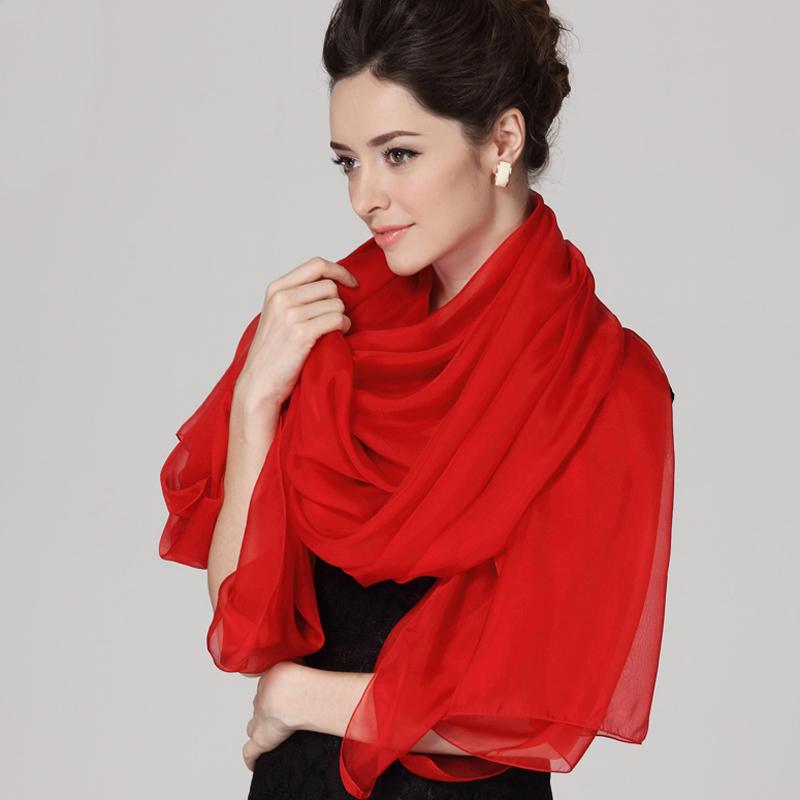 China Red Long Scarves Ladies Autumn Winter Long Design Cape New Arrival 100% Silk Shawl Scarf Thicken Chiffon Ultralong Scarves